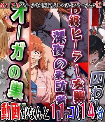 オーガの巣窟、狩られるハンター！！（向〇雫）＆B級ヒーラーを襲う、深夜の来訪者！！（観〇絵里）＆閉ざされたゲートに囚われて（朝〇奈りん）の3冊セット※静止画173枚、動画11個（14分18秒）静止画セリフ入り、動画は声、効果音入り｜エレガントビジョン