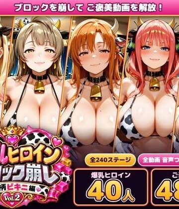 爆乳ヒロインブロック崩し 牛柄ビキニ編 Vol.2 〜人気アニメ＆ゲームのヒロイン40人とヌルヌル汗だくハーレム！音声付きループ動画480本〜｜あらあら工房